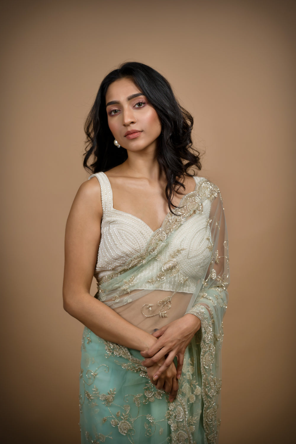 Sky Blue Celestial Net Saree