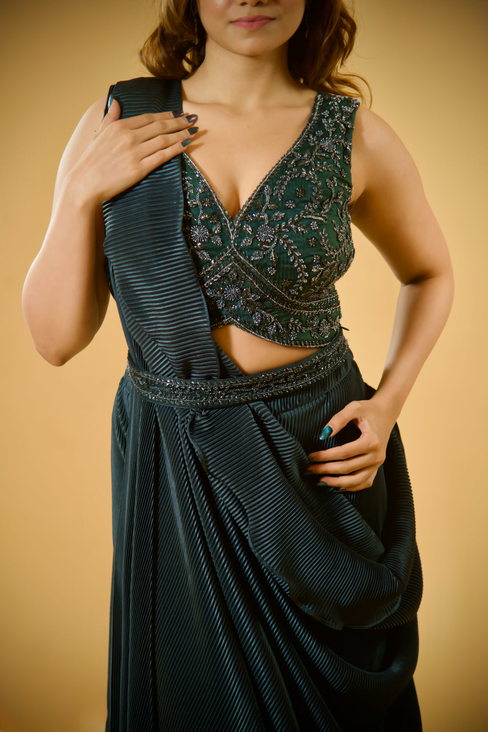 Teal Twist Pre-draped Saree