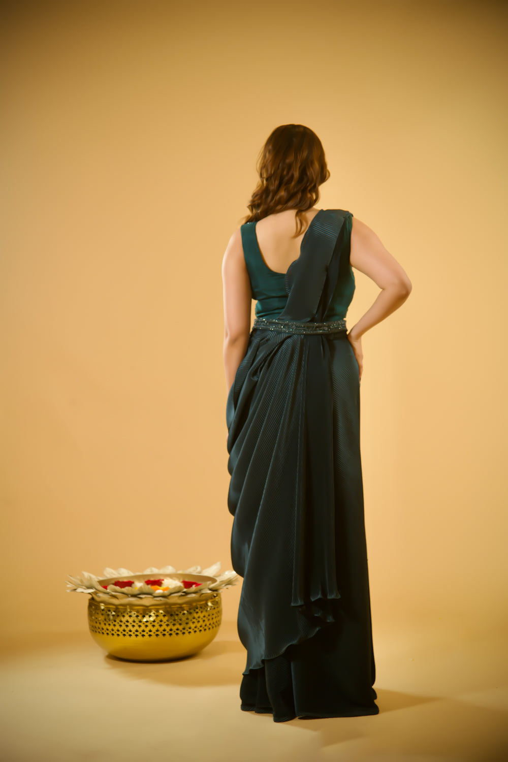 Teal Twist Pre-draped Saree