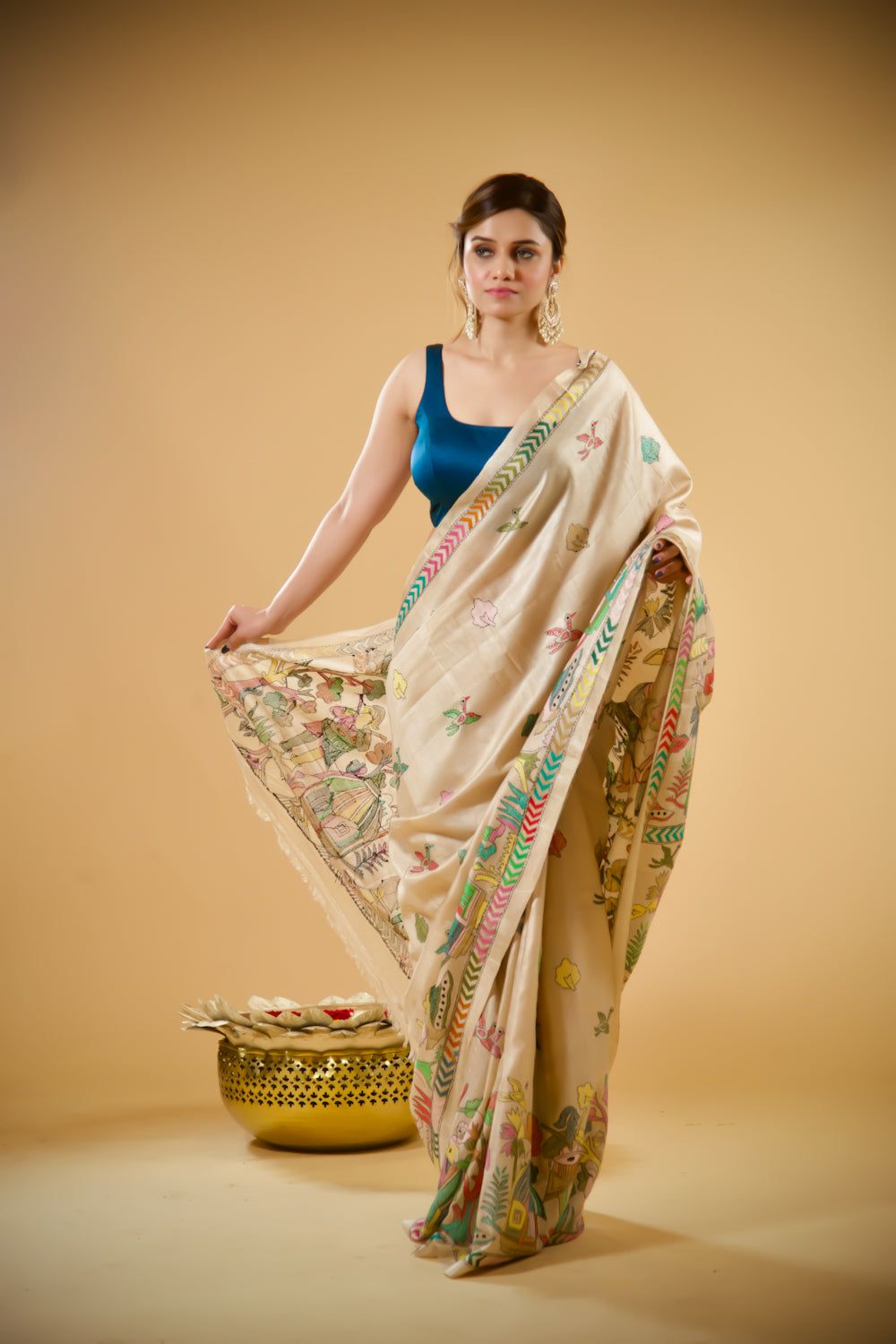 Ivory Tusser Kantha Work Saree