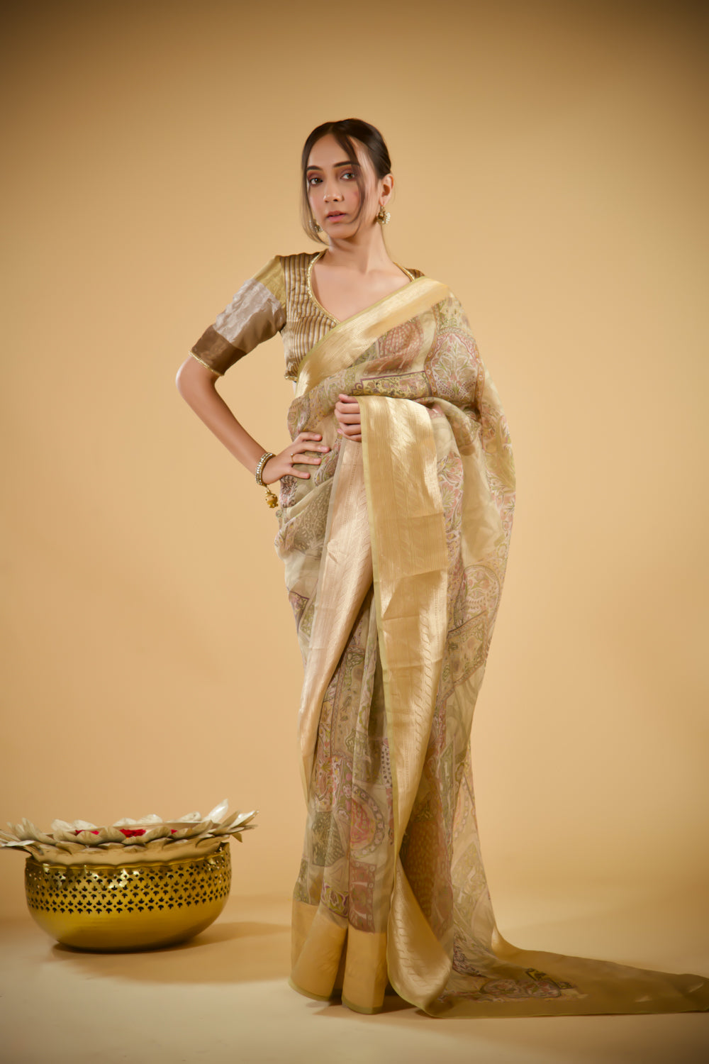 Golden Glaze Organza Saree