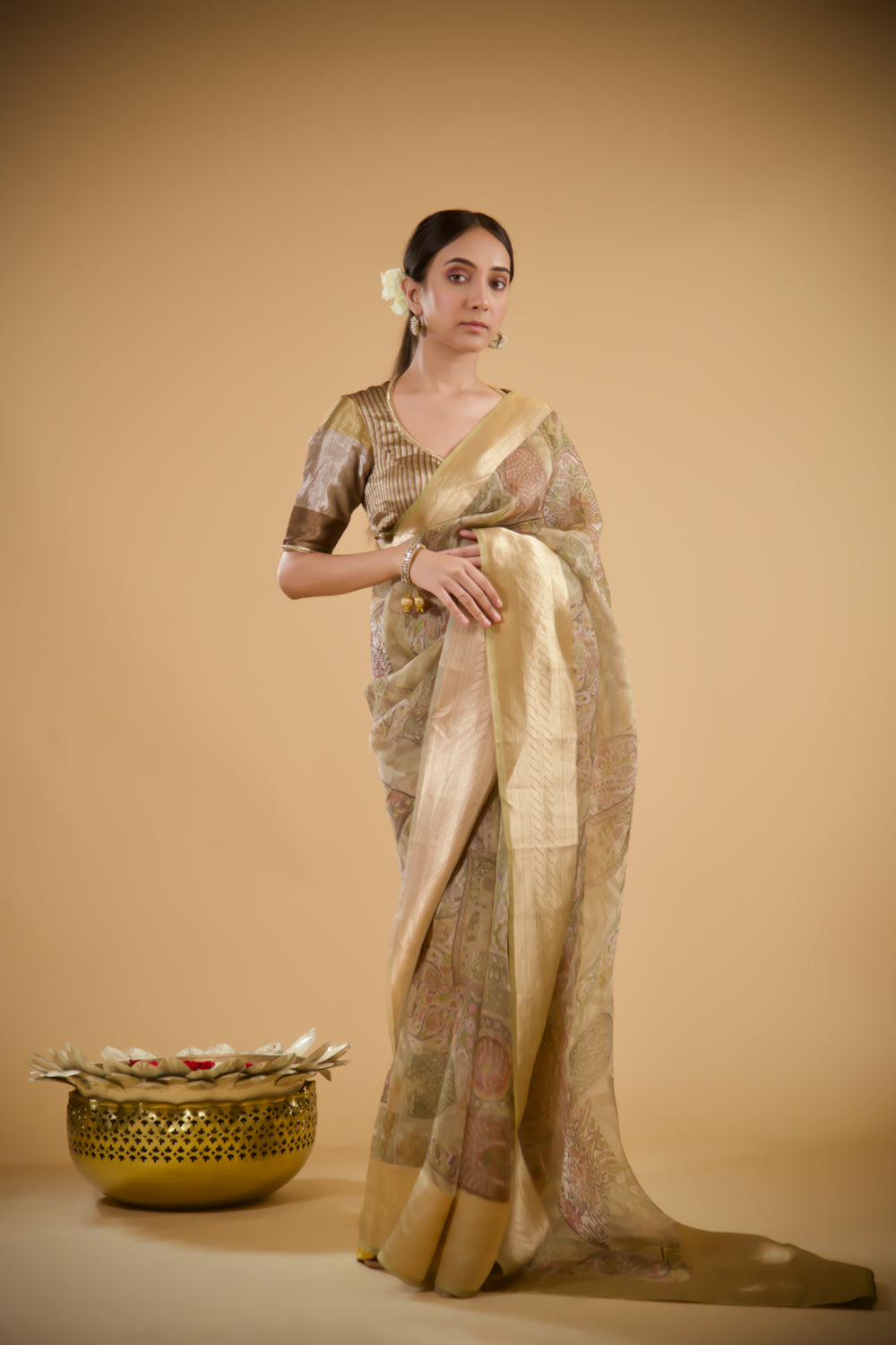 Golden Glaze Organza Saree