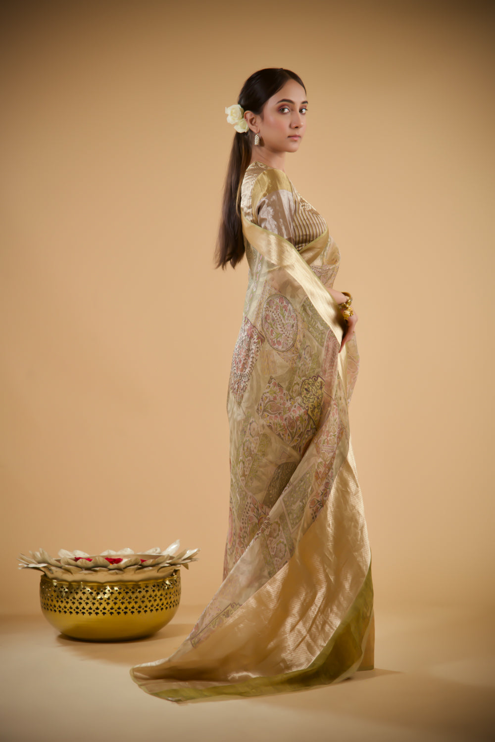 Golden Glaze Organza Saree