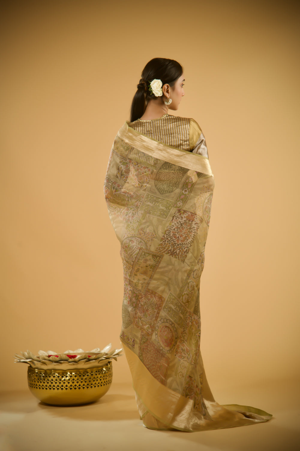 Golden Glaze Organza Saree