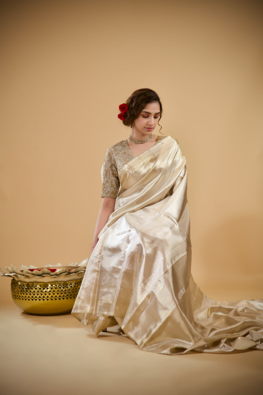 Silver tissue Kanjivaram Saree