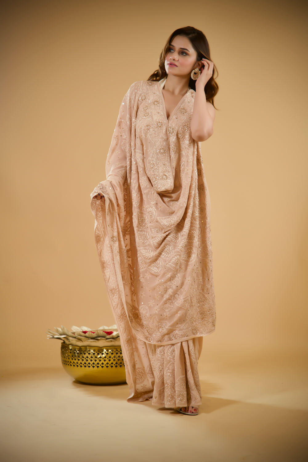 Blush Pink Lucknowi Georgette Saree