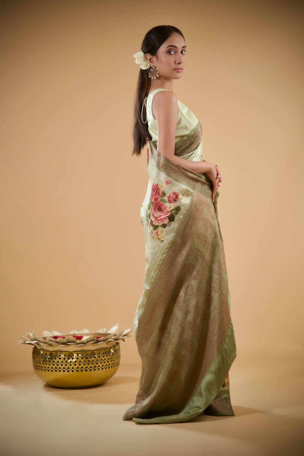 Blossom Pista Tusser Silk Saree