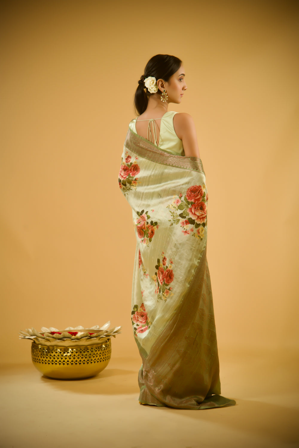 Blossom Pista Tusser Silk Saree