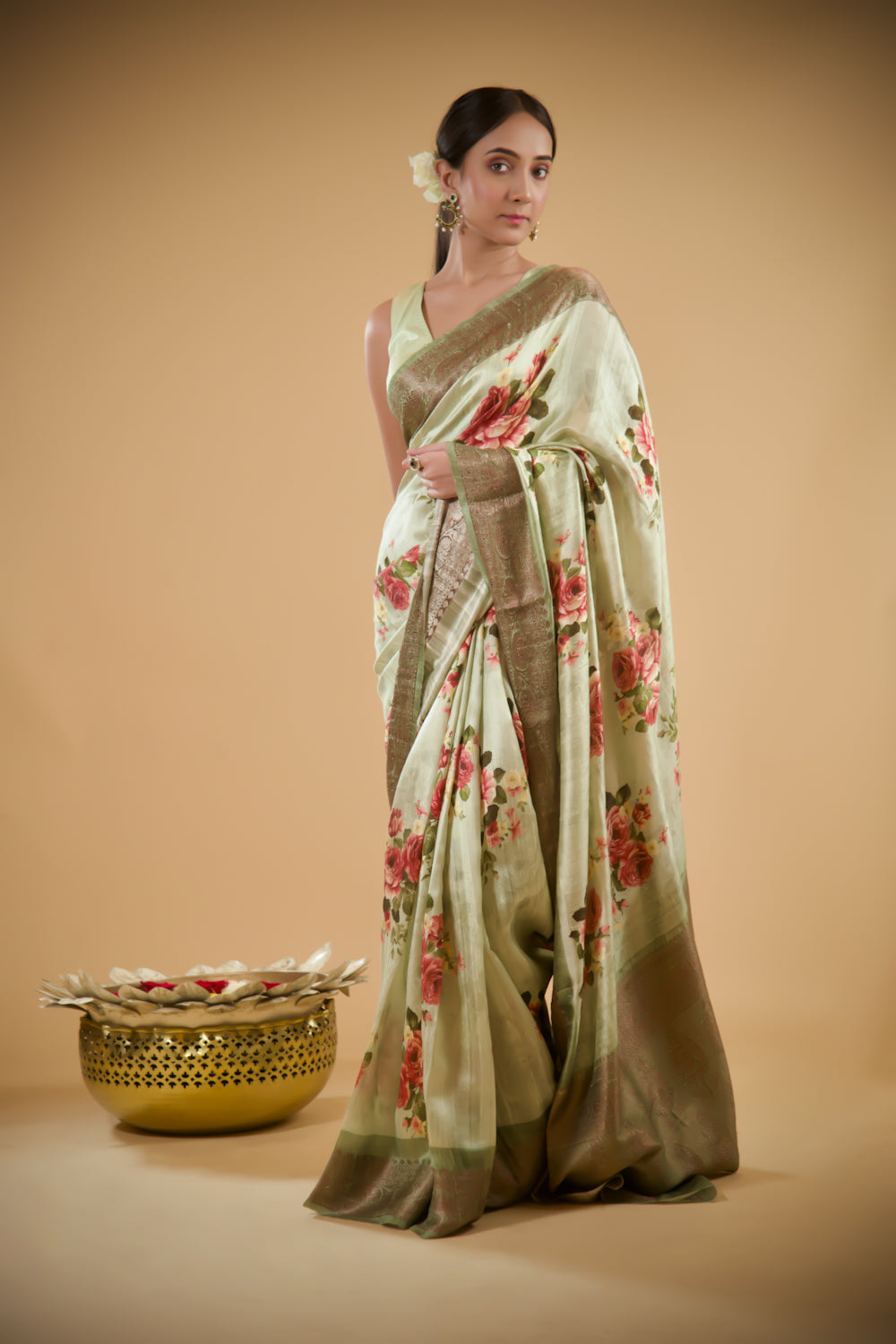 Blossom Pista Tusser Silk Saree