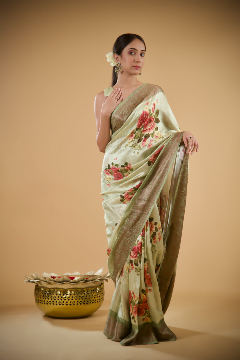Blossom Pista Tusser Silk Saree