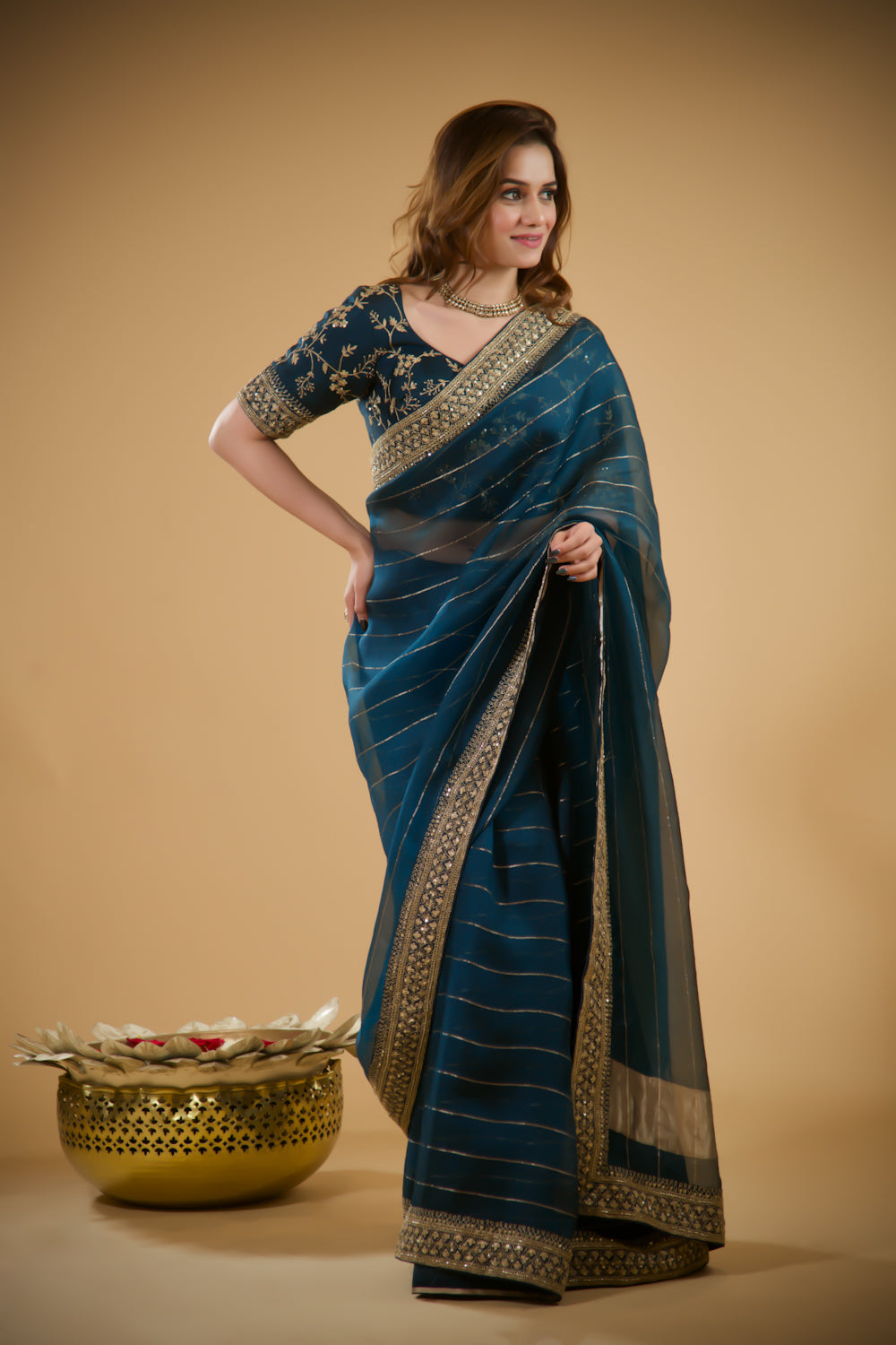 Seria Teal Organza Saree