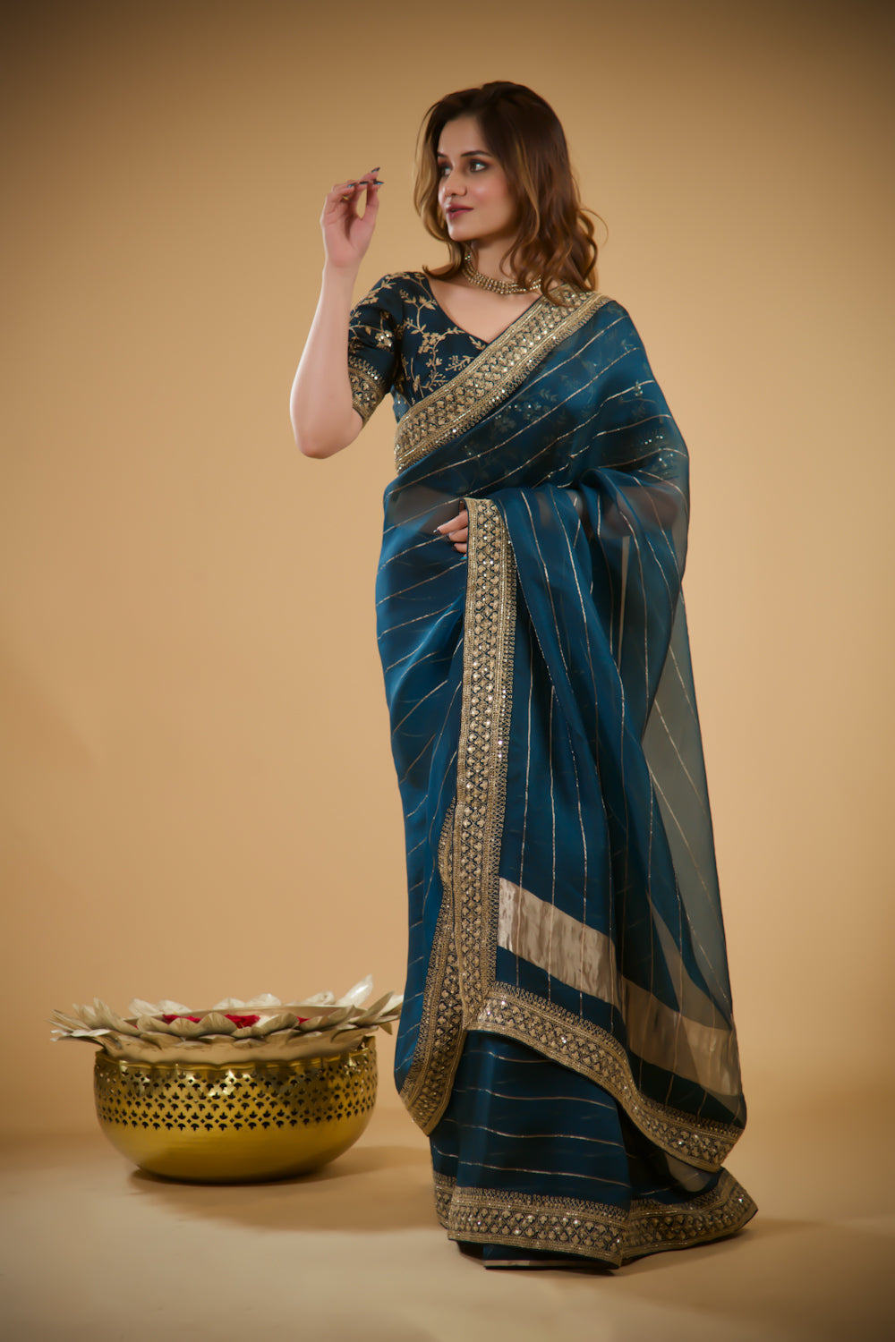 Seria Teal Organza Saree