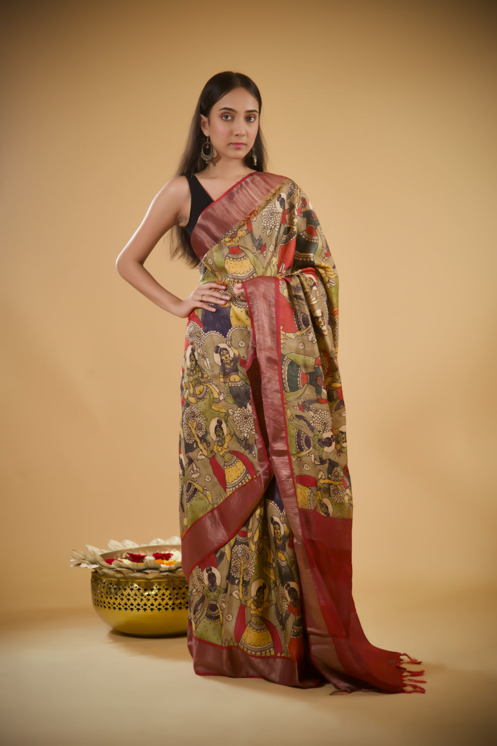 Orchid Bloom Silk Kalamkari Saree