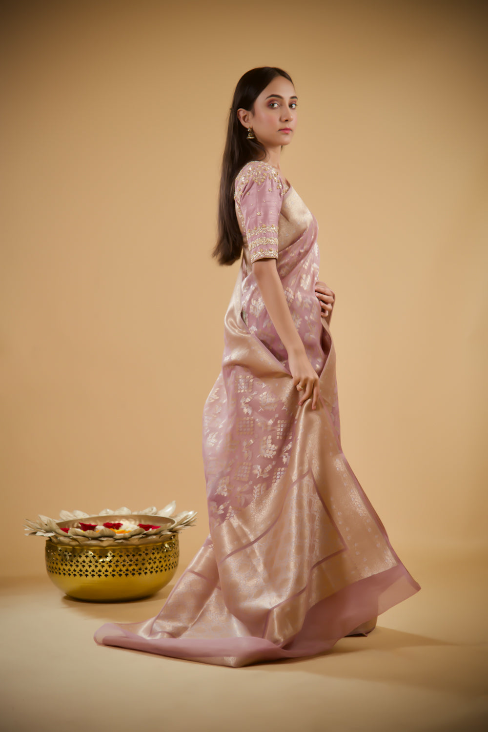 Pink Petal Zari Silk Saree