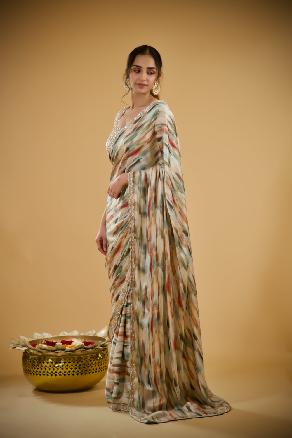 Starry Dusk Satin Crepe Saree
