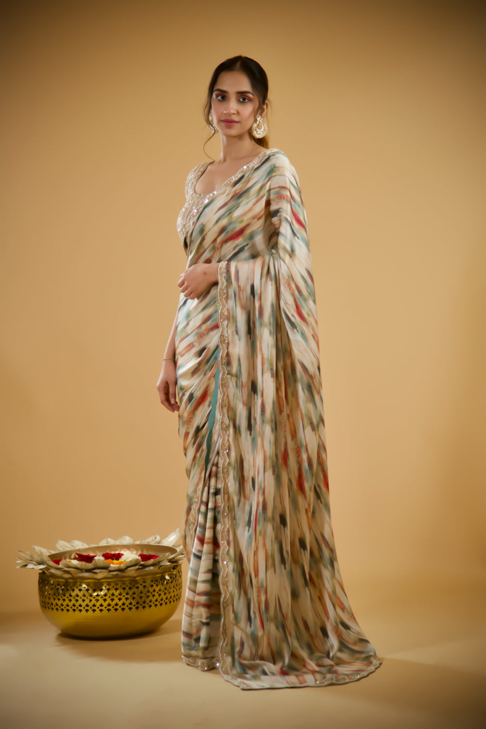 Starry Dusk Satin Crepe Saree