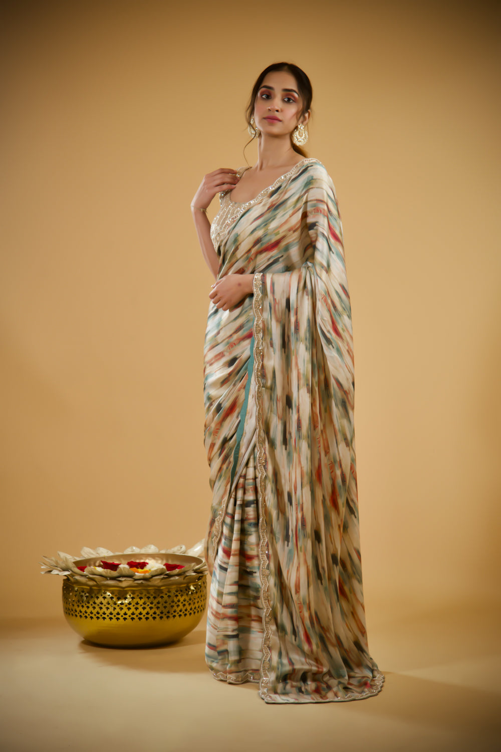 Starry Dusk Satin Crepe Saree