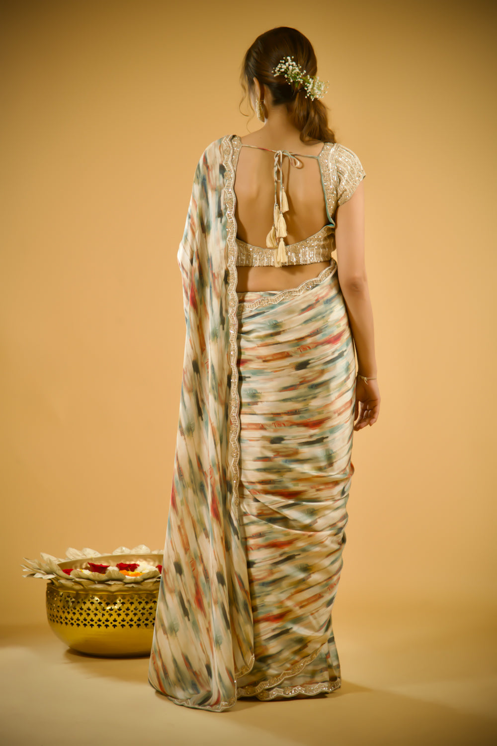 Starry Dusk Satin Crepe Saree