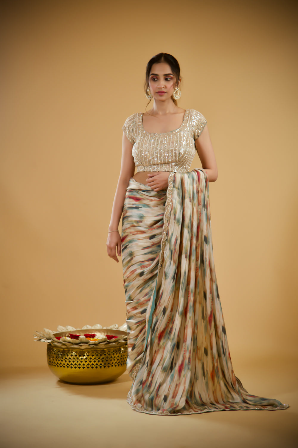 Starry Dusk Satin Crepe Saree