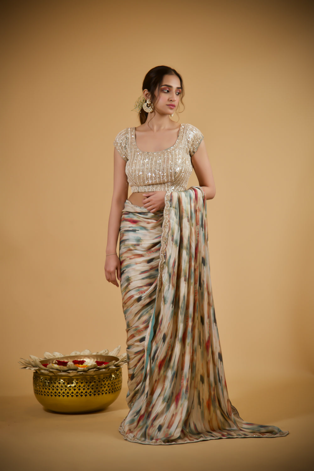 Starry Dusk Satin Crepe Saree