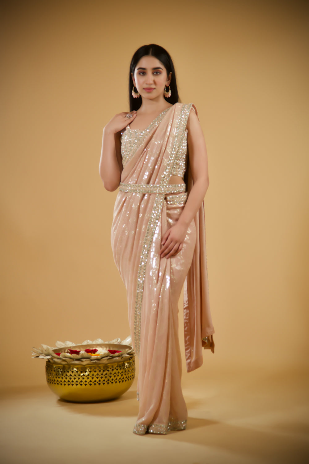 Aura Peach Georgette Saree