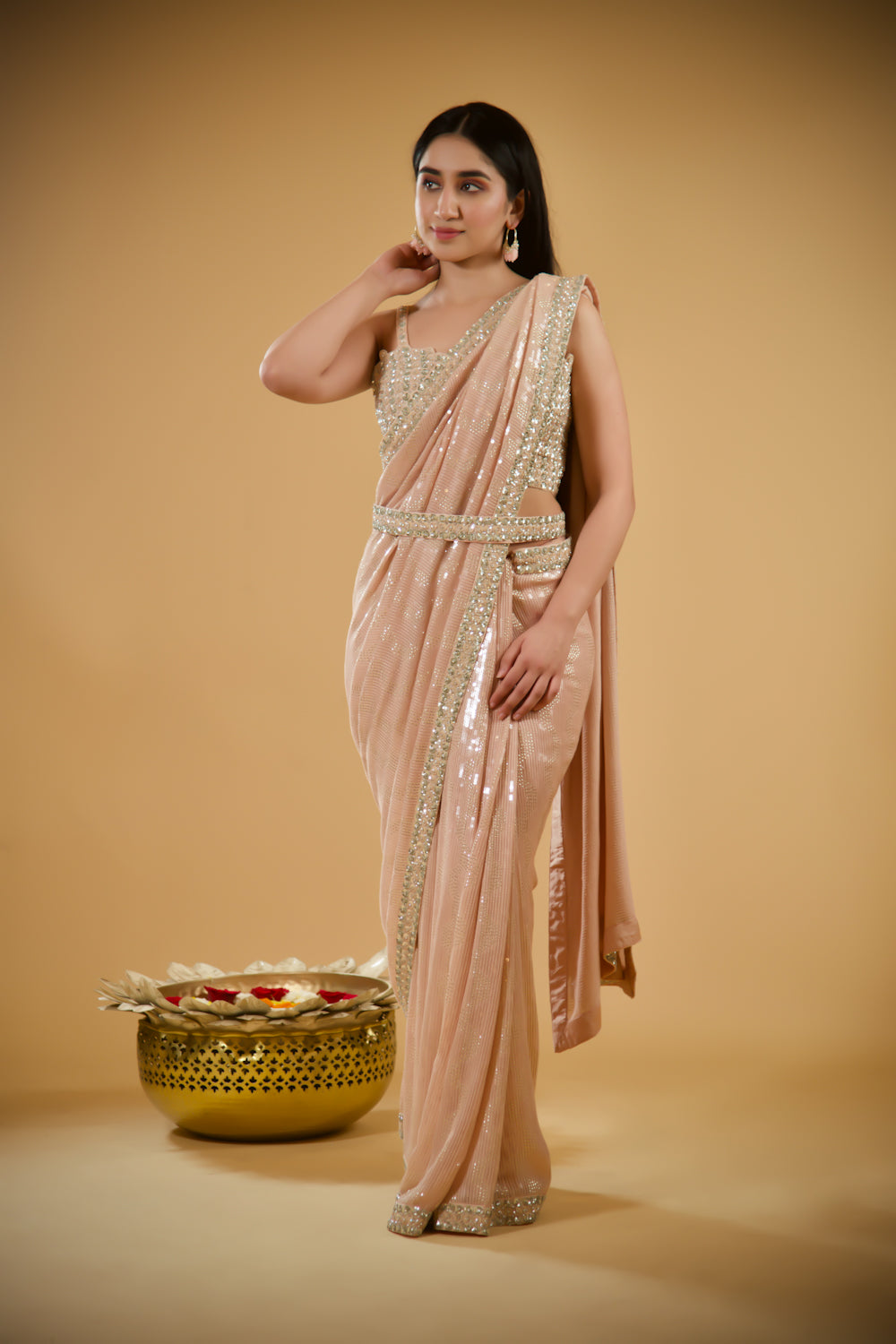Aura Peach Georgette Saree
