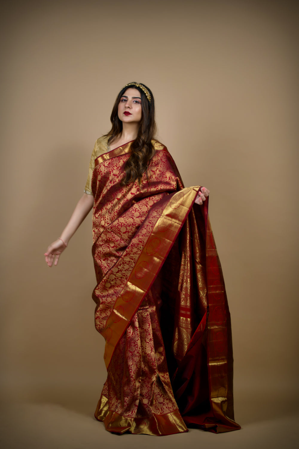 Scarlet Crimson Kanjivaram Saree