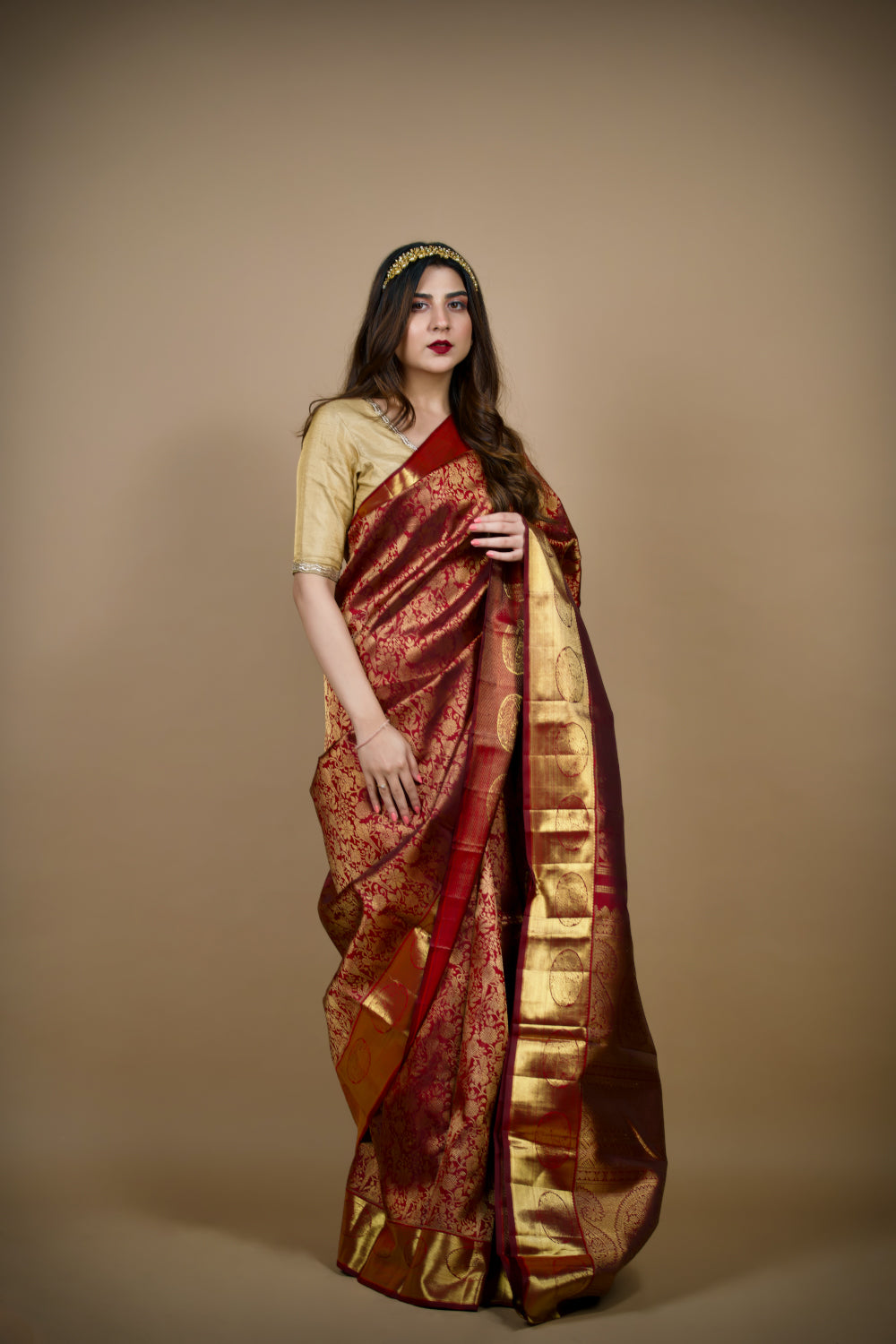 Scarlet Crimson Kanjivaram Saree