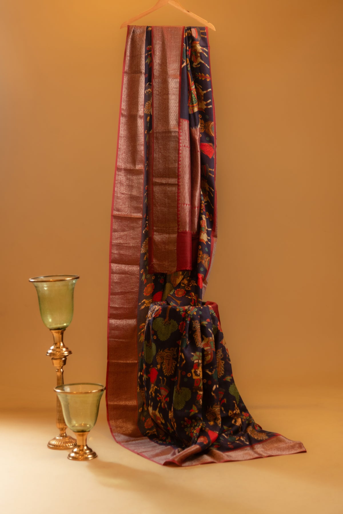 Blue Zari work Tusser Saree With Zari Pallu