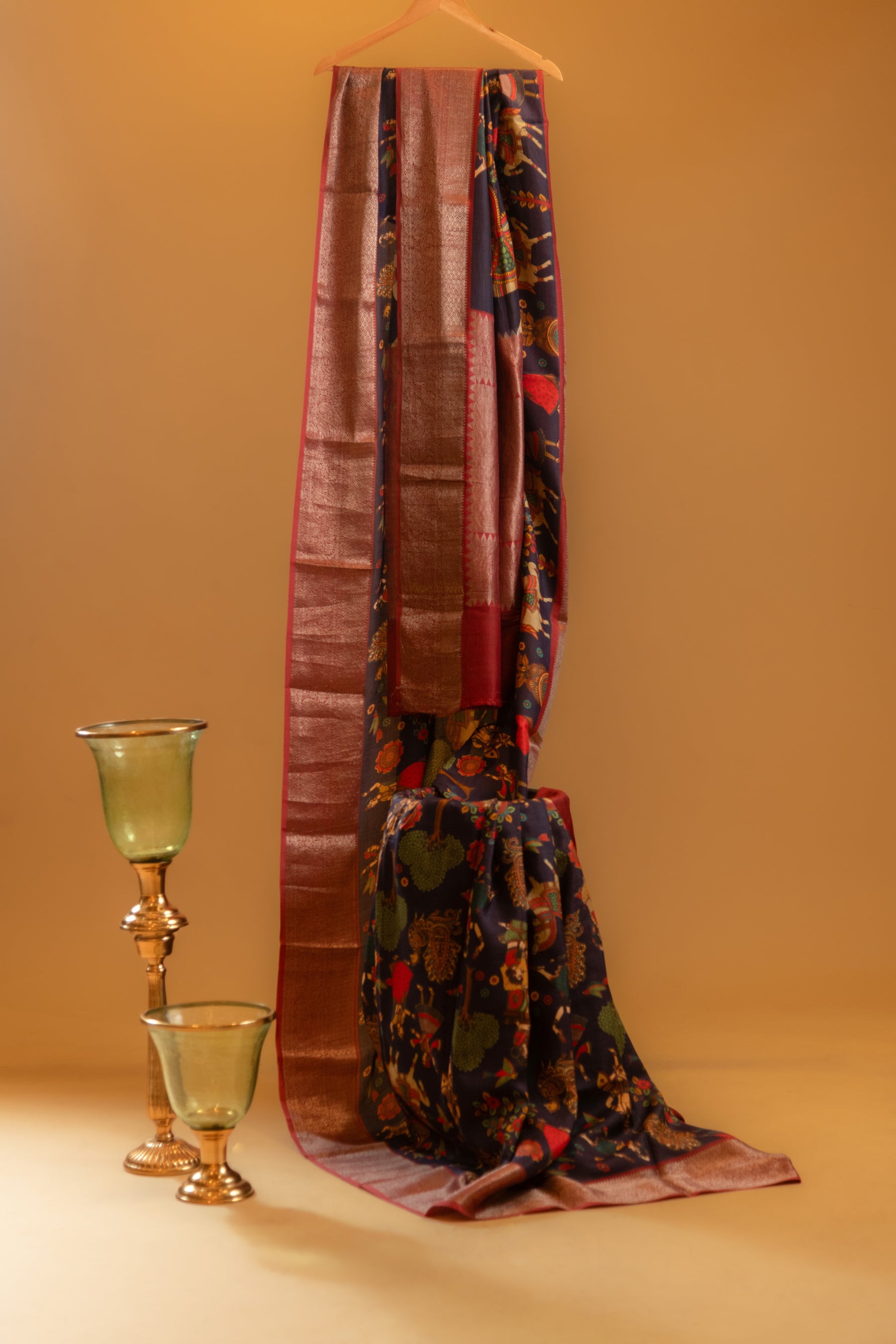 Blue Zari work Tusser Saree With Zari Pallu
