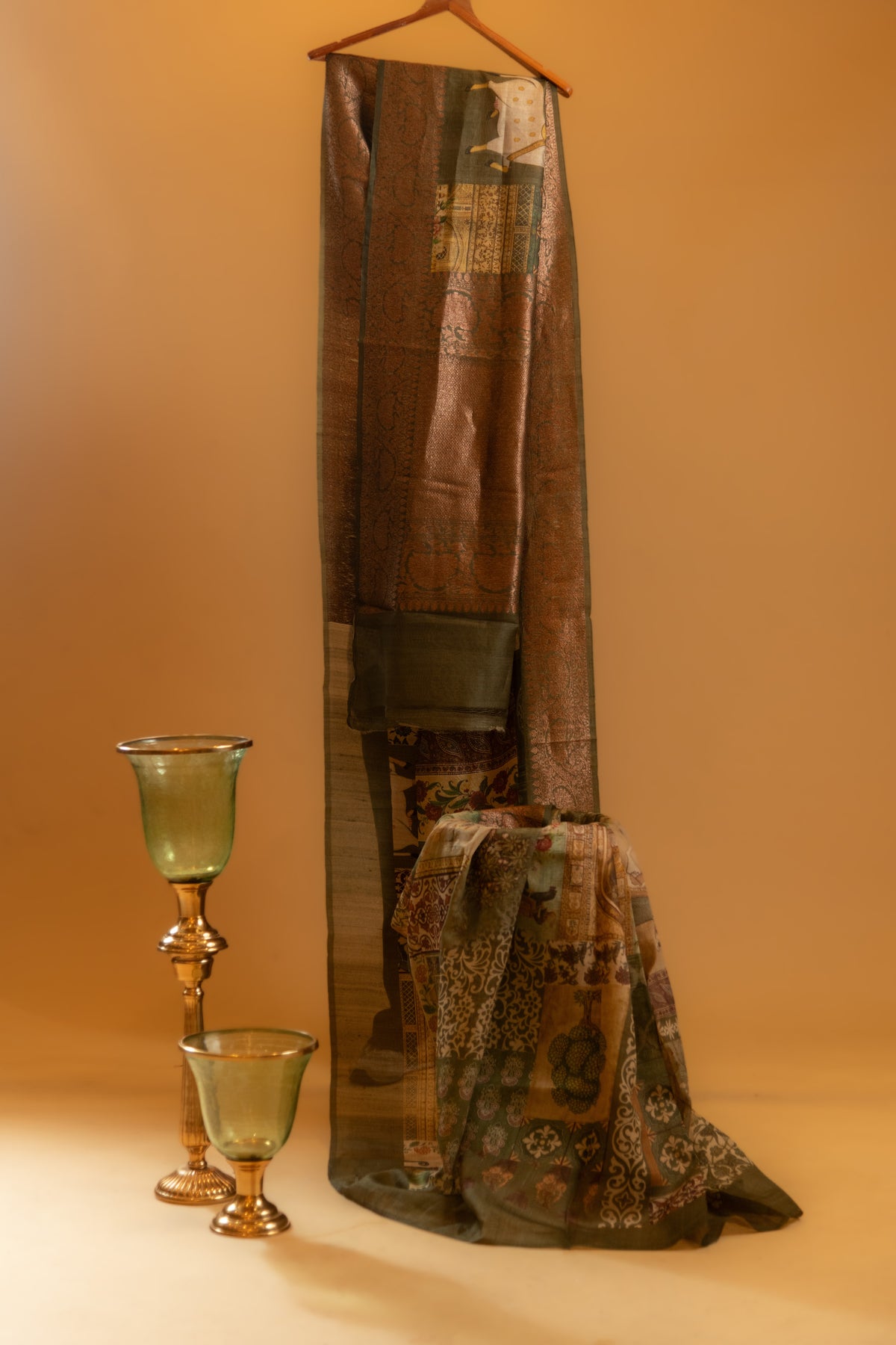 Green Handloom Tusser Silk Saree