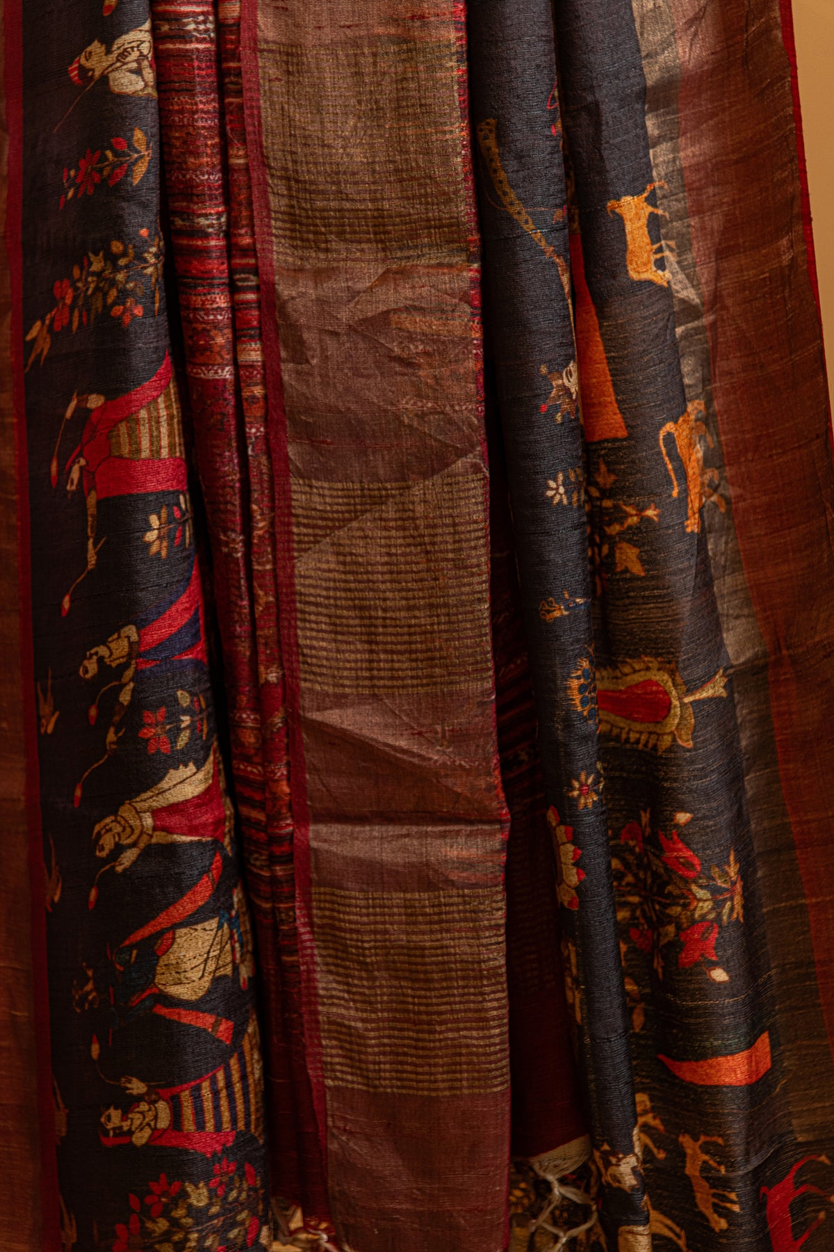 Blue Zari work Tusser Saree With Zari Pallu