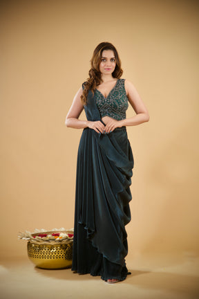 Teal Twist Pre-draped Saree