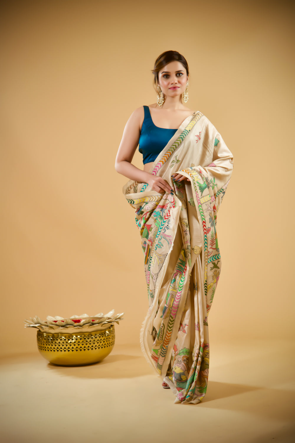 Ivory Tusser Kantha Work Saree