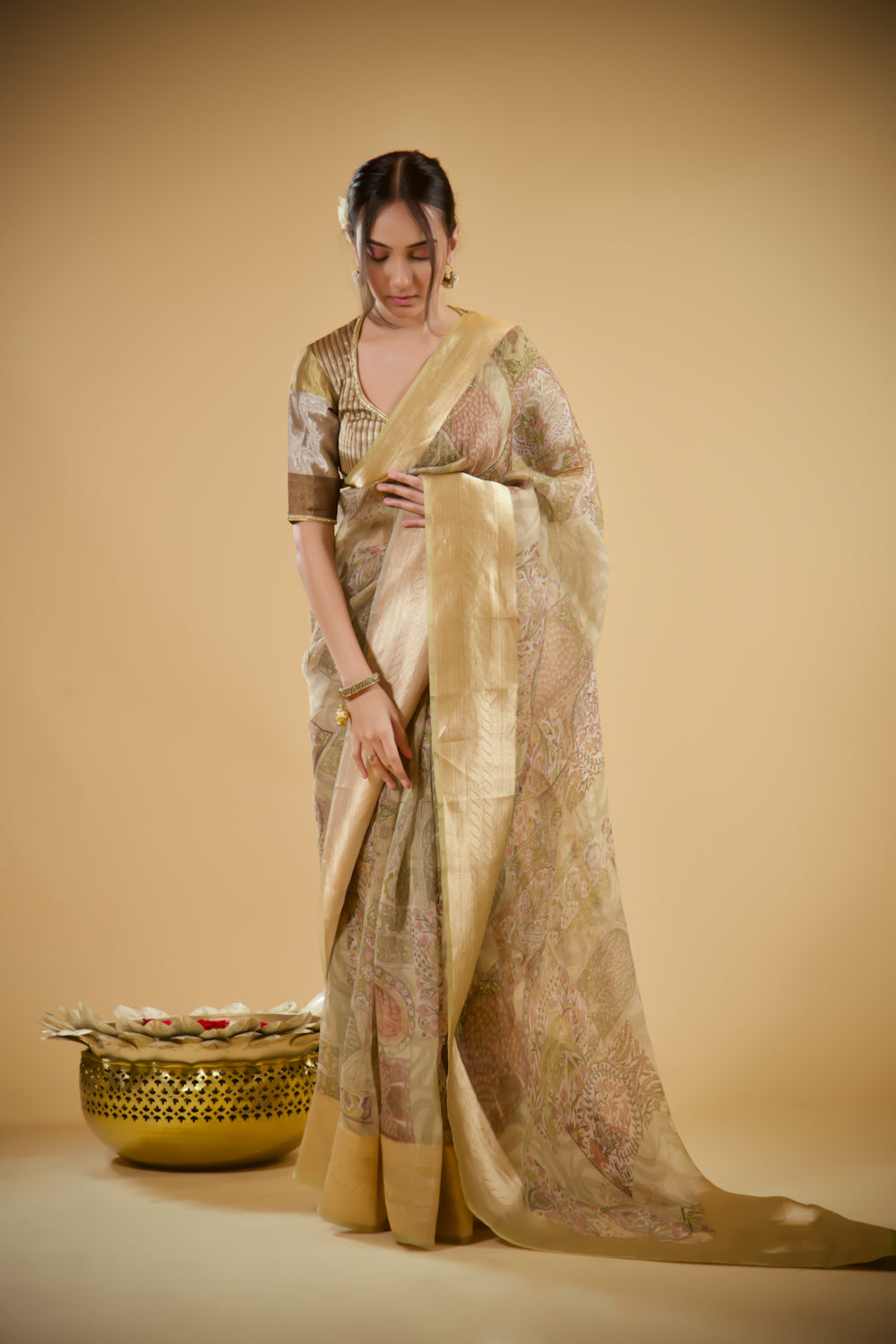 Golden Glaze Organza Saree