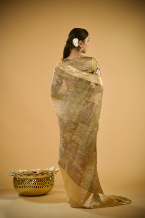 Golden Glaze Organza Saree