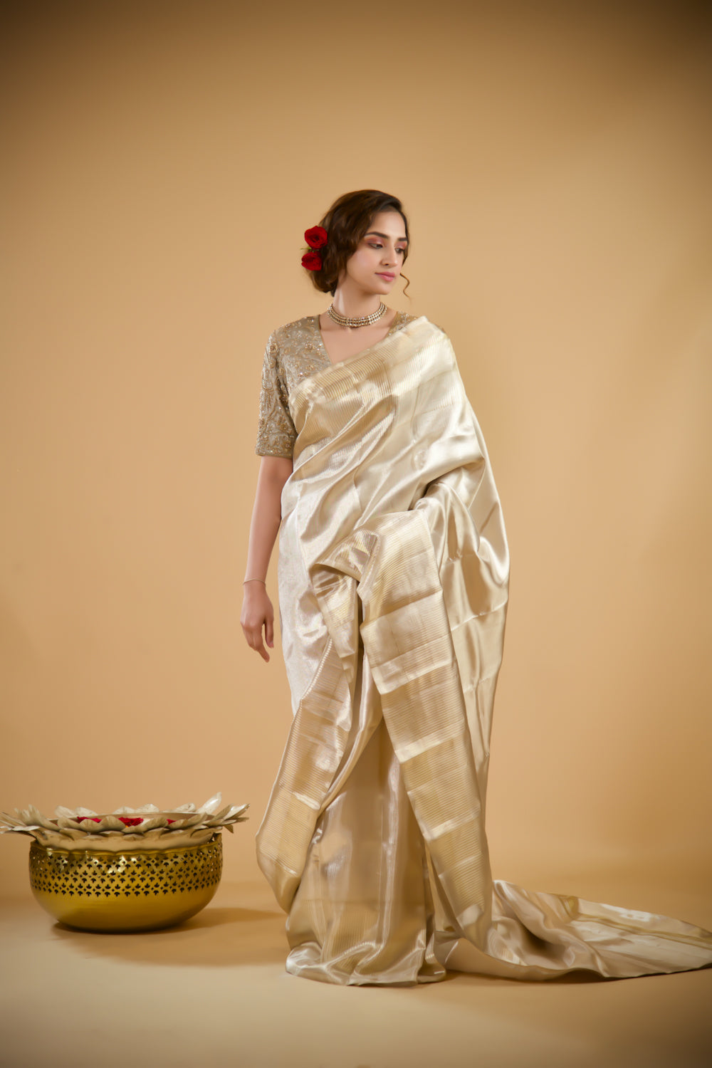 Silver tissue Kanjivaram Saree