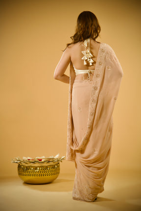 Blush Pink Lucknowi Georgette Saree