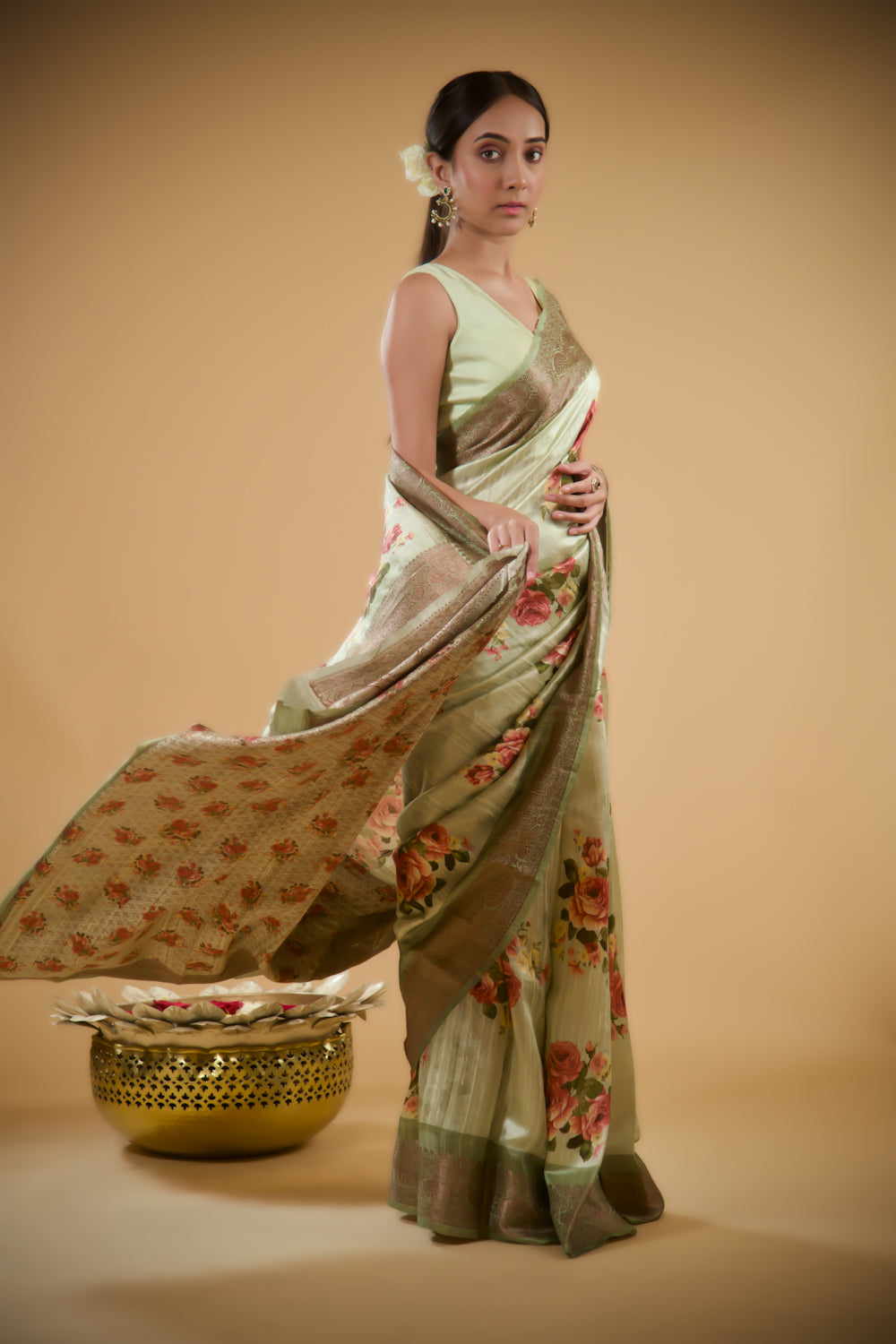 Blossom Pista Tusser Silk Saree