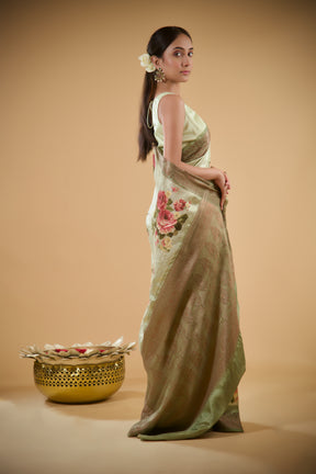 Blossom Pista Tusser Silk Saree