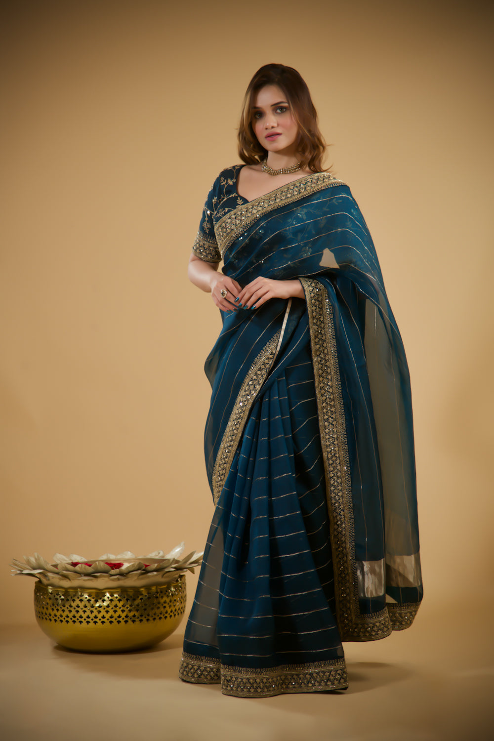 Seria Teal Organza Saree