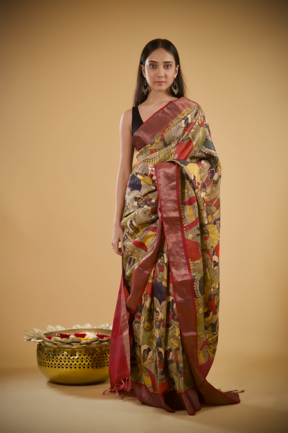 Orchid Bloom Silk Kalamkari Saree