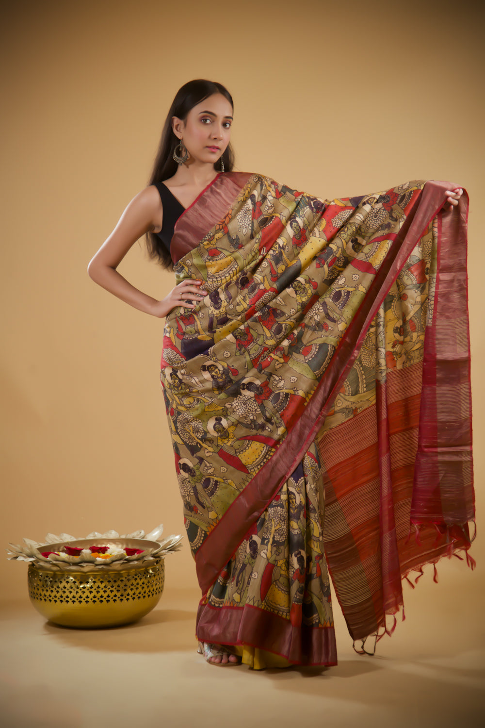 Orchid Bloom Silk Kalamkari Saree
