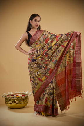 Orchid Bloom Silk Kalamkari Saree