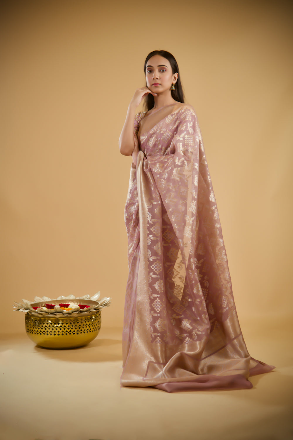 Pink Petal Zari Silk Saree