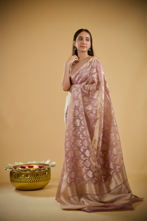 Pink Petal Zari Silk Saree