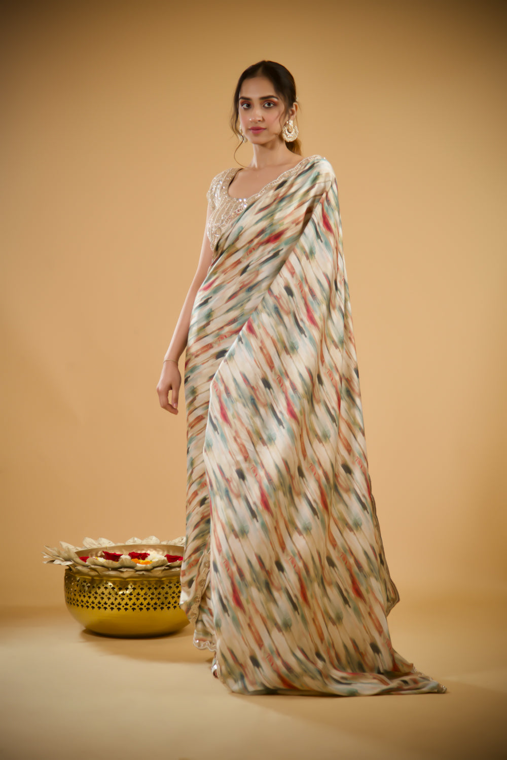 Starry Dusk Satin Crepe Saree