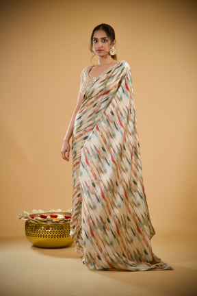 Starry Dusk Satin Crepe Saree