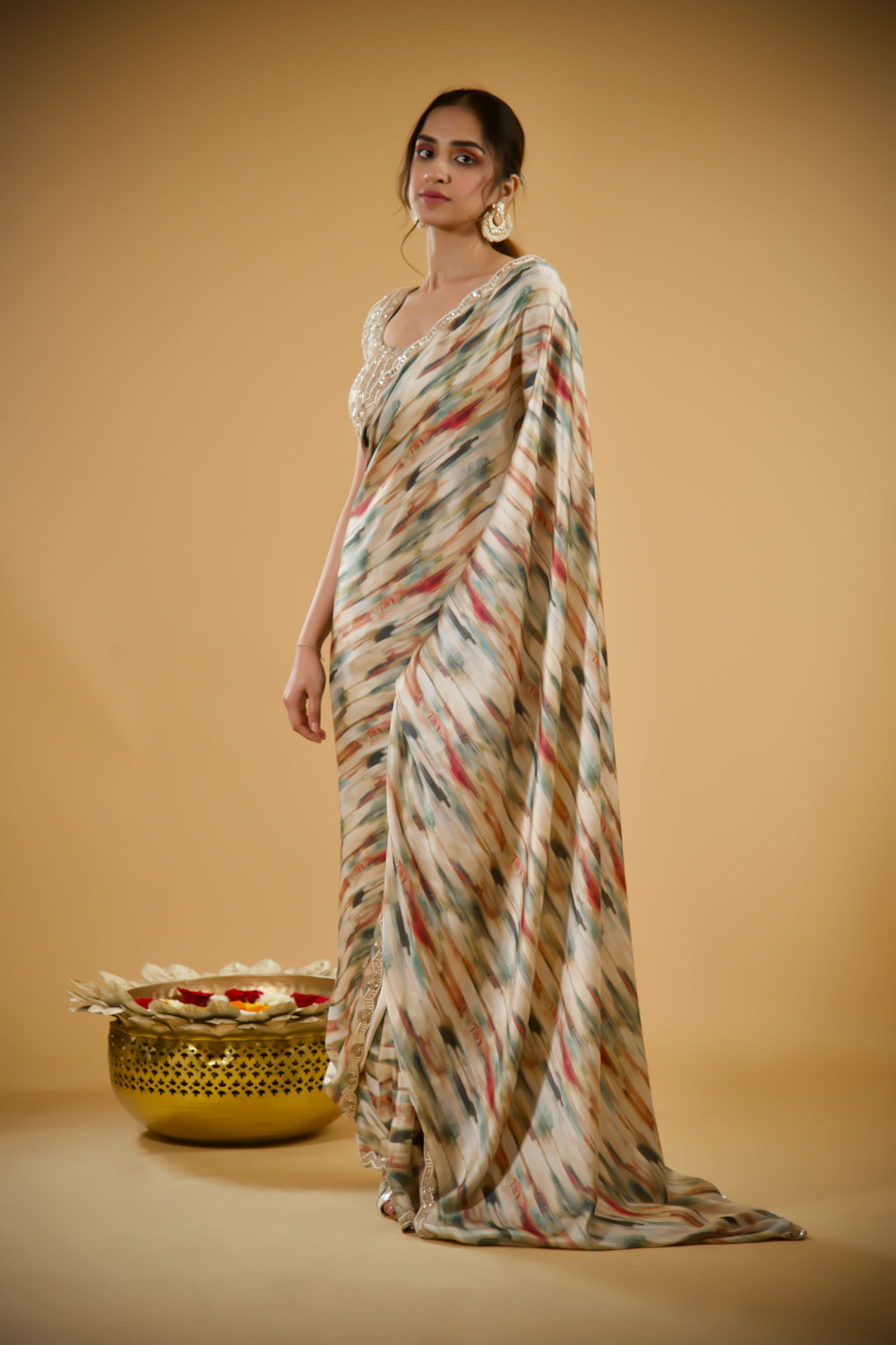 Starry Dusk Satin Crepe Saree