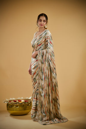 Starry Dusk Satin Crepe Saree